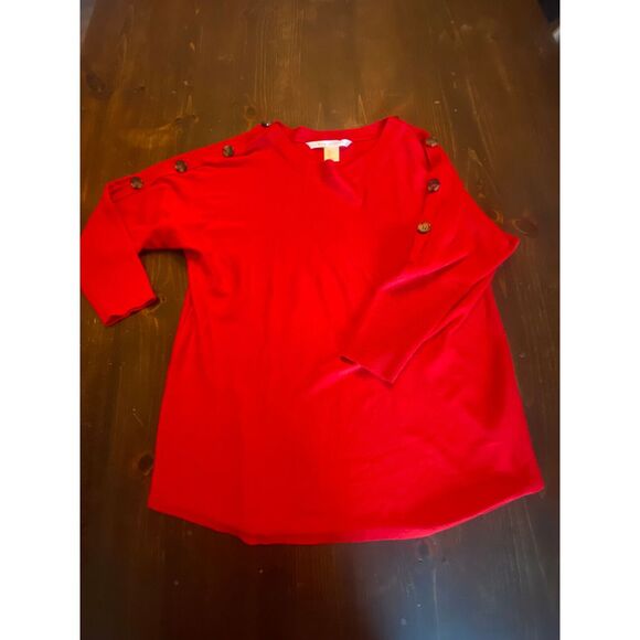 Max Studio Sweater Women's Medium Red Rayon Long Sleeve Buttons down arms PRETTY - Picture 1 of 6